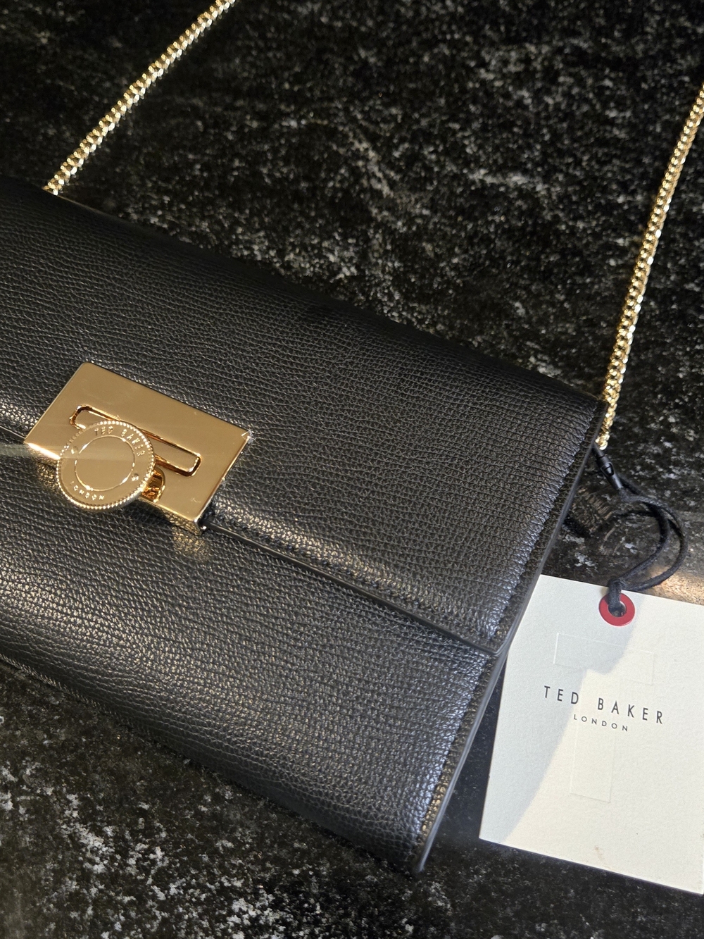 Ted Baker Black Leather Crossbody Bag with Gold Chain